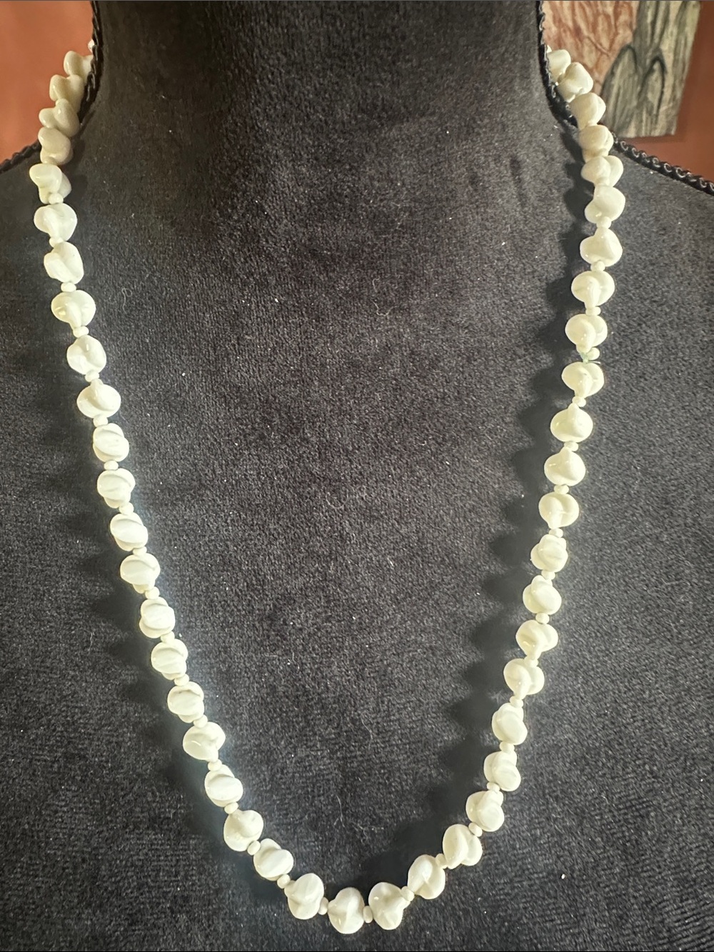 Vintage white twisted lucite bead necklace with spacer beads